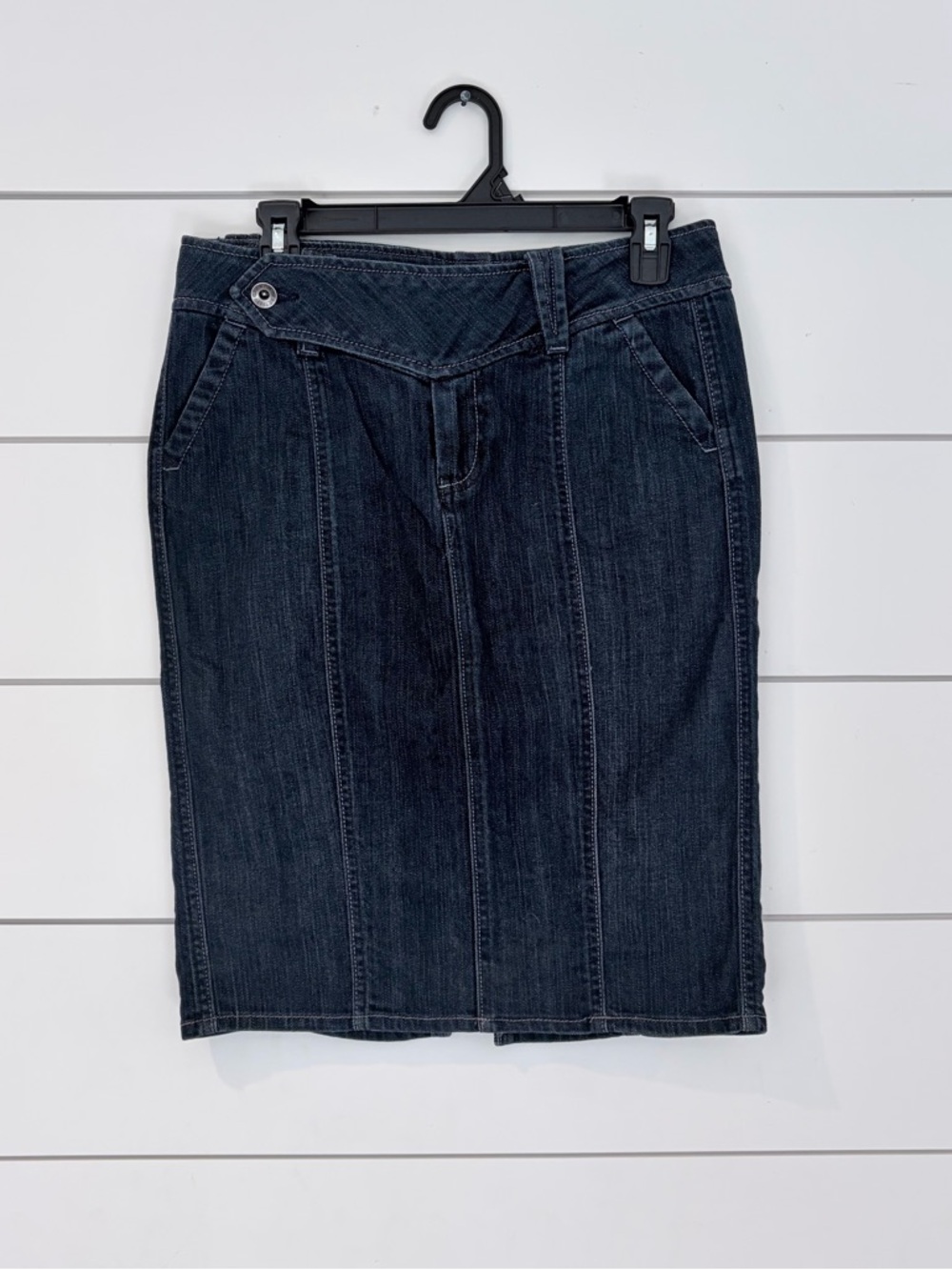 GAP Denim Skirt Size 6 Dark Wash Pencil Y2K Vintage Slit Stretch Normcore